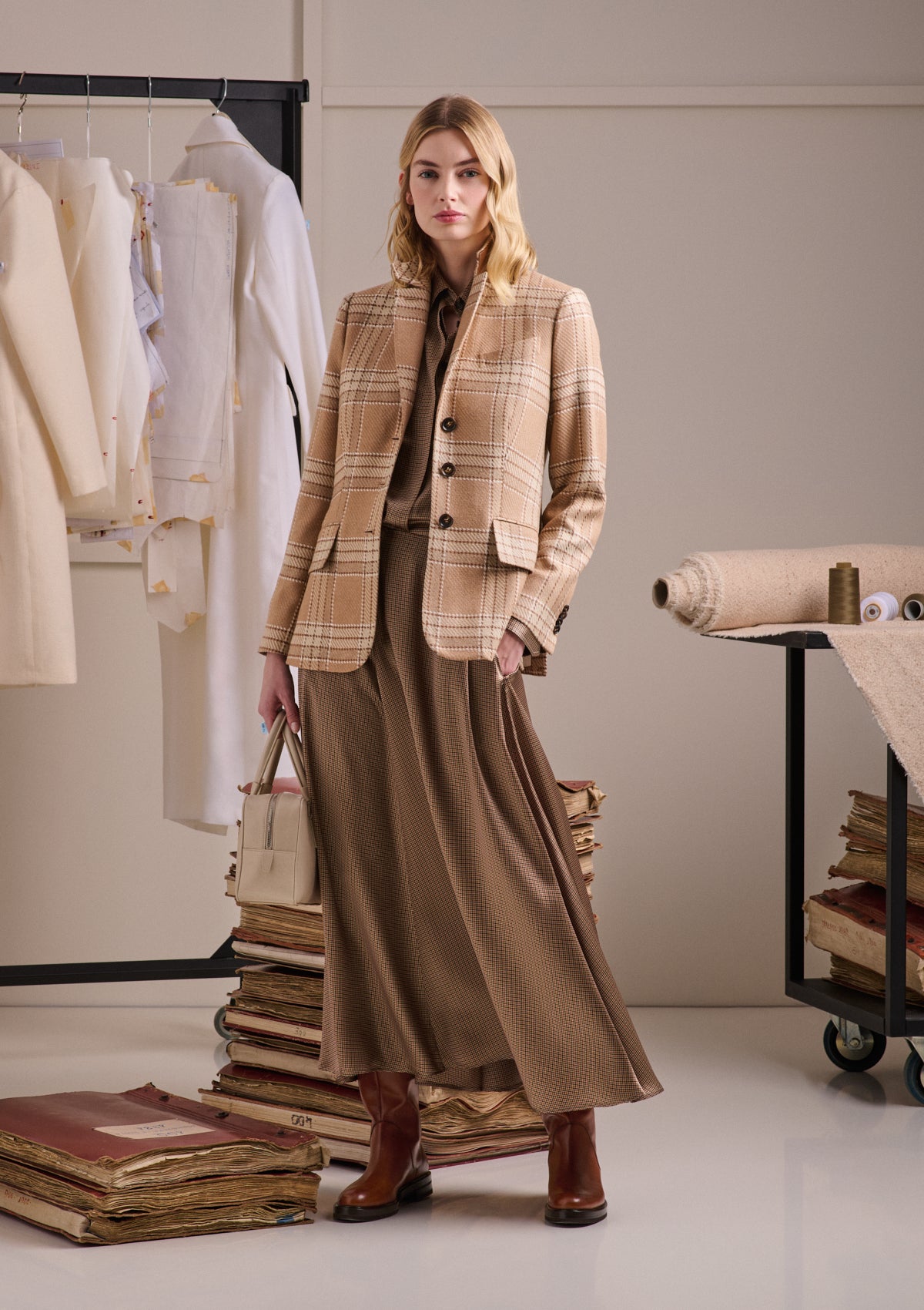 SILK AND CASHMERE SINGLE-BREASTED JACKET WITH CHECK PATTERN