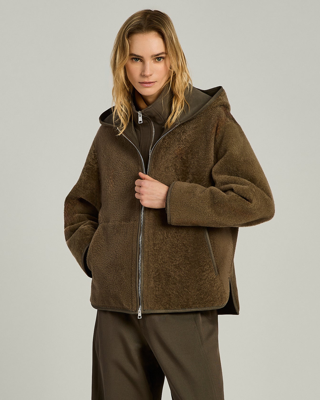 SHEARLING HOODED COAT