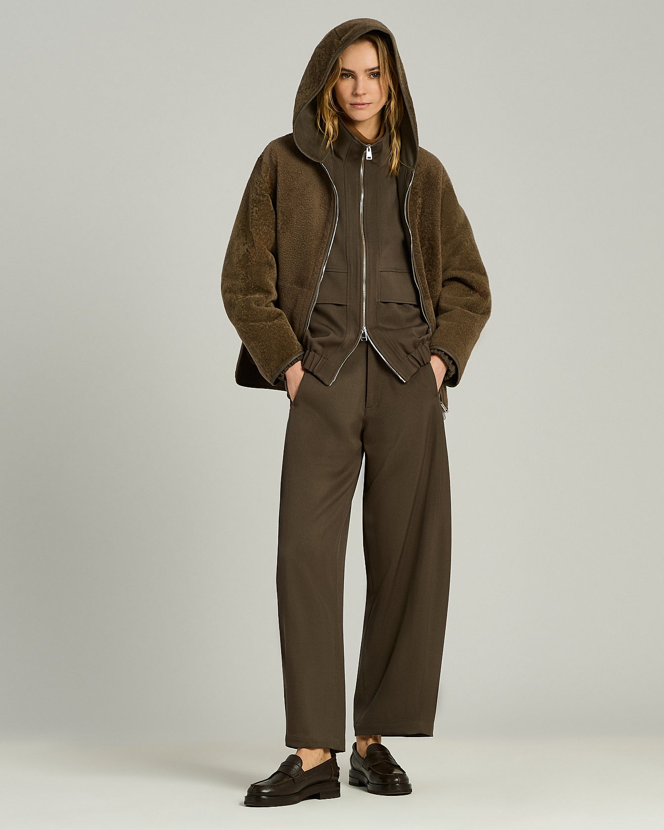 SHEARLING HOODED COAT