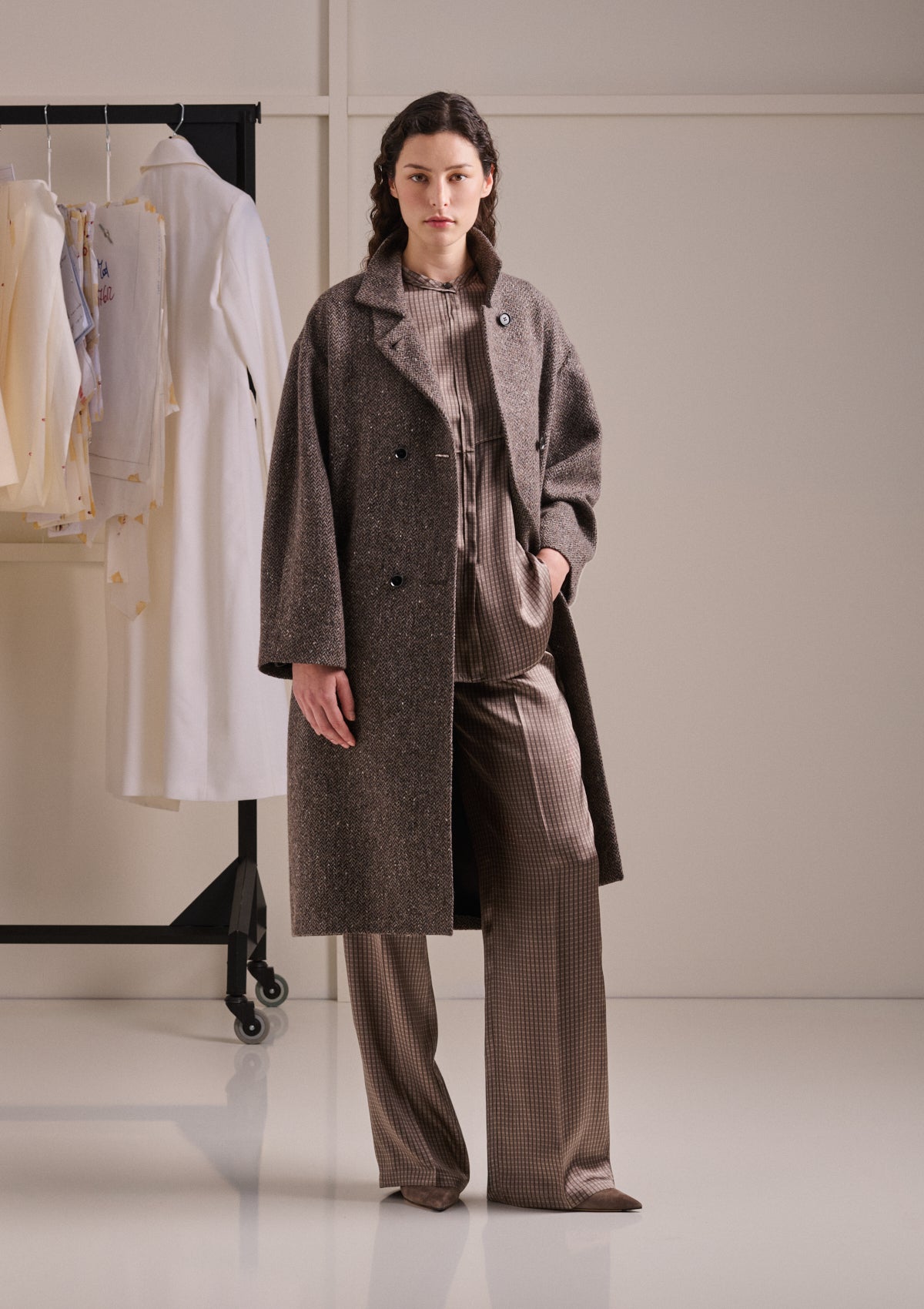 BOUCLÉ WOOL BLEND DOUBLE-BREASTED COAT