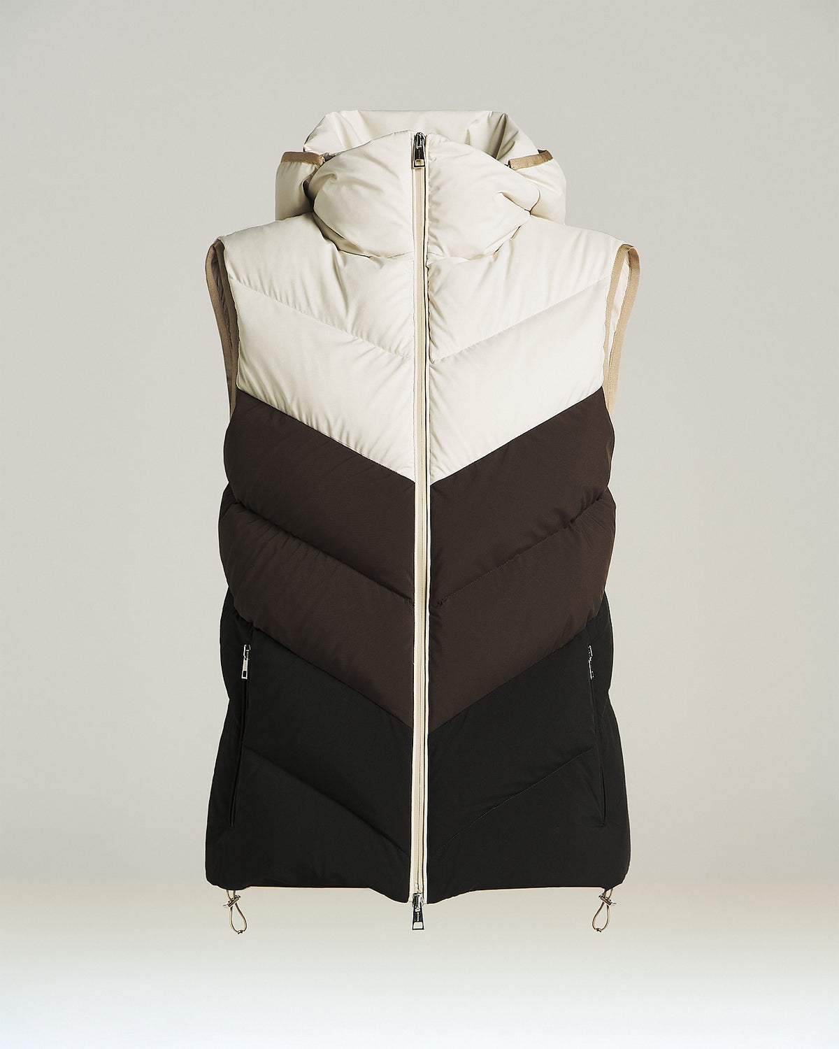 BEIGE/BROWN/BLACK PADDED SKI VEST WITH HOOD 1