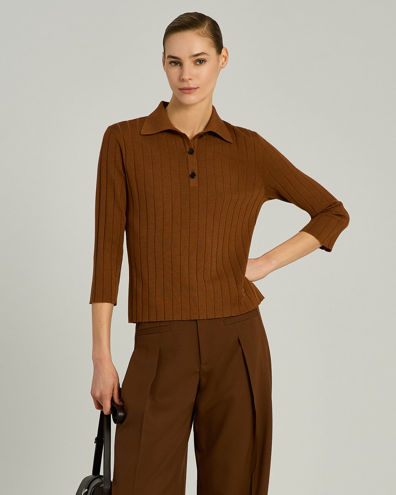 RIBBED CASHMERE AND SILK POLO SHIRT