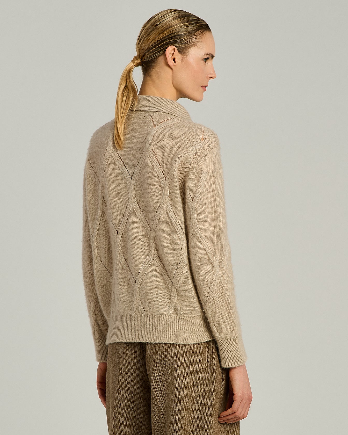 CASHMERE AND SILK POLO SHIRT WITH DIAMOND KNIT