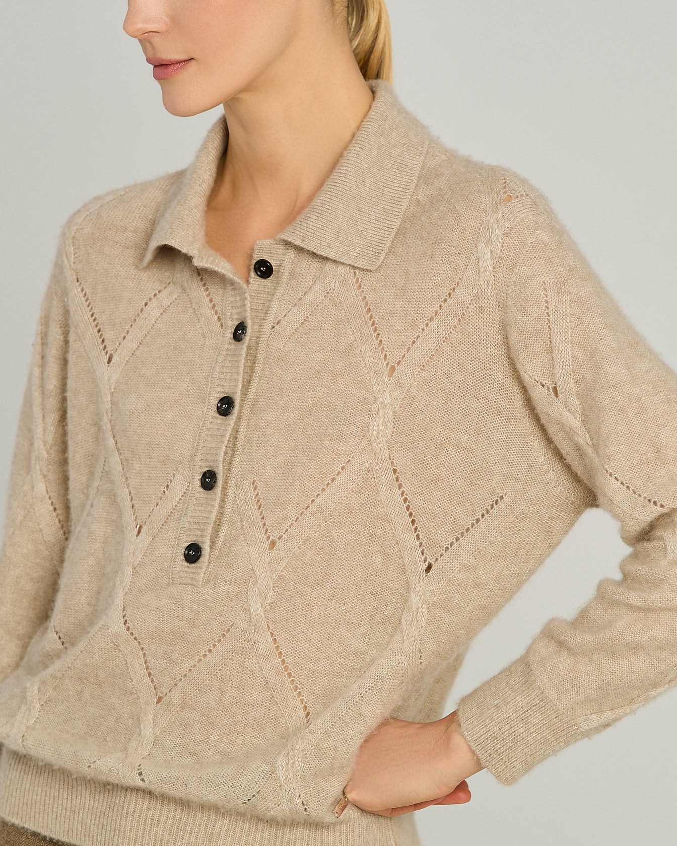 CASHMERE AND SILK POLO SHIRT WITH DIAMOND KNIT