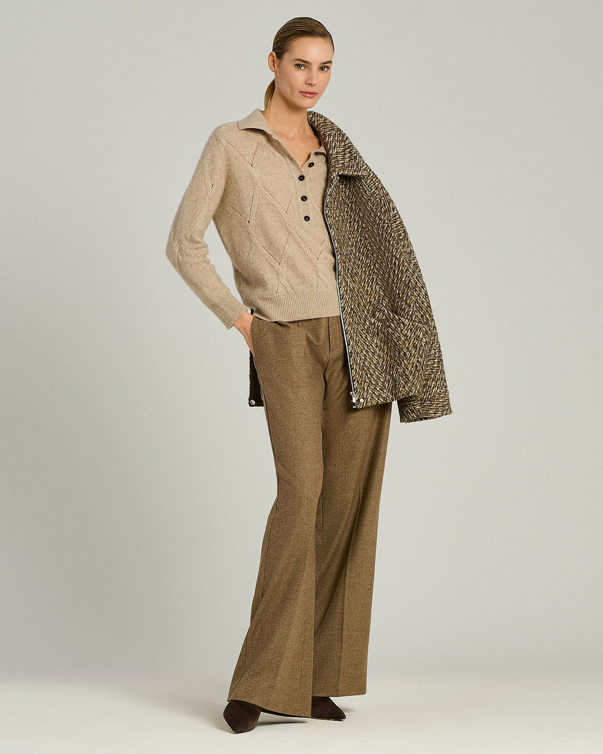 CASHMERE AND SILK POLO SHIRT WITH DIAMOND KNIT