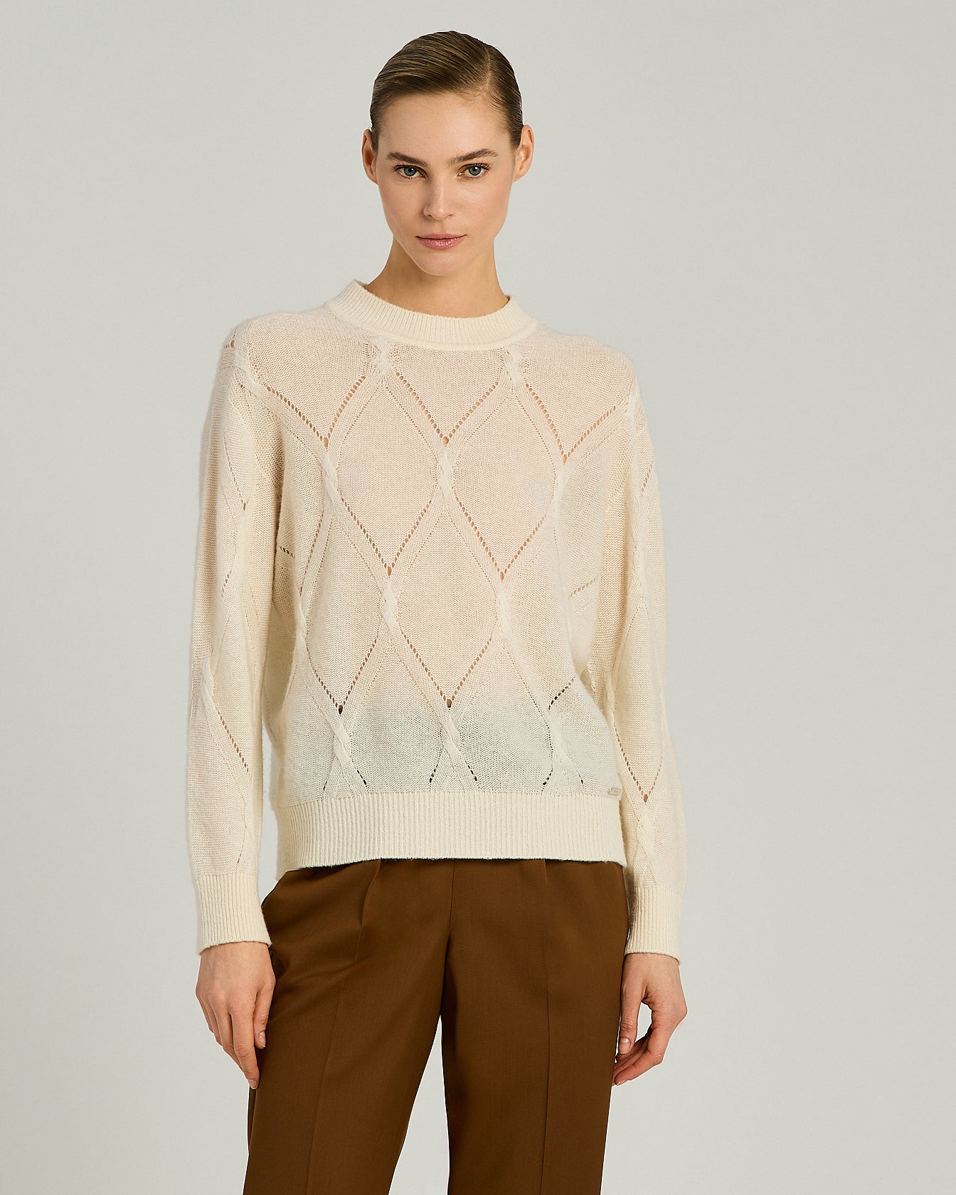 CASHMERE AND SILK CREWNECK SWEATER WITH OPENWORK PATTERN