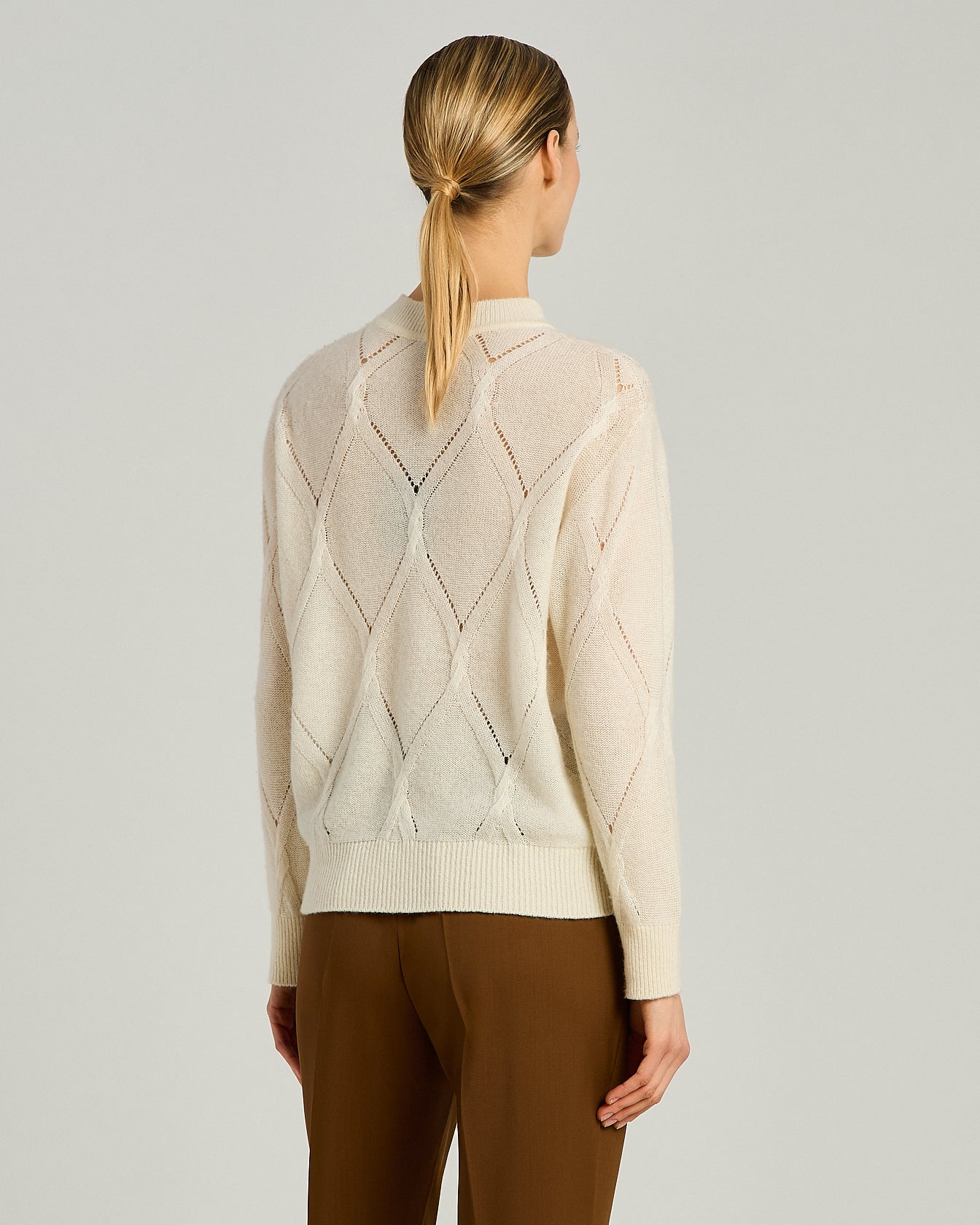 CASHMERE AND SILK CREWNECK SWEATER WITH OPENWORK PATTERN