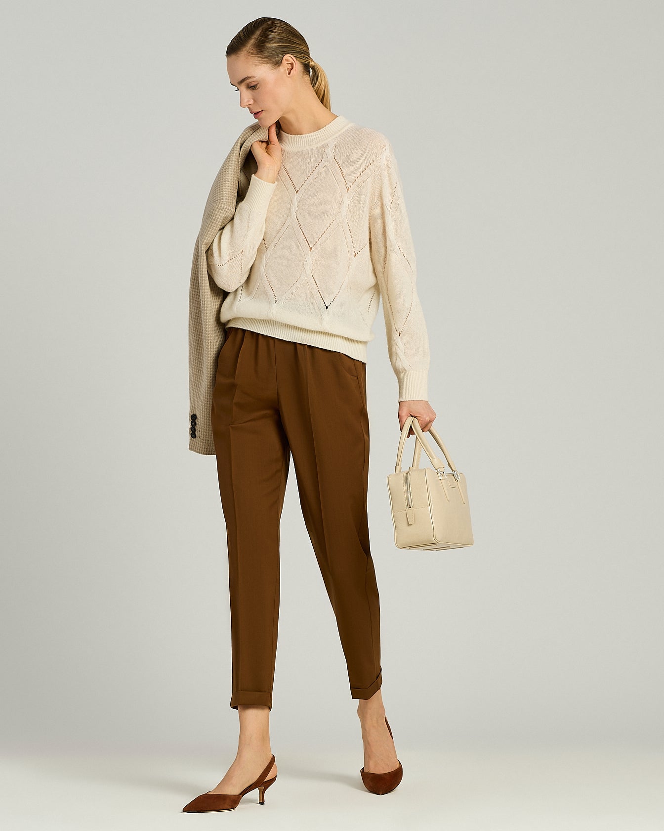 CASHMERE AND SILK CREWNECK SWEATER WITH OPENWORK PATTERN