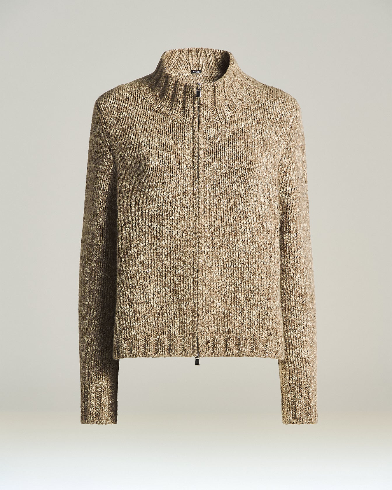 CASHMERE AND MÉLANGE WOOL ZIP CARDIGAN
