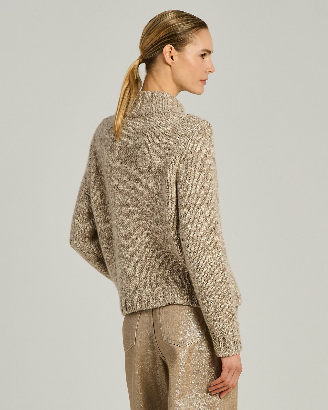 CASHMERE AND MÉLANGE WOOL ZIP CARDIGAN