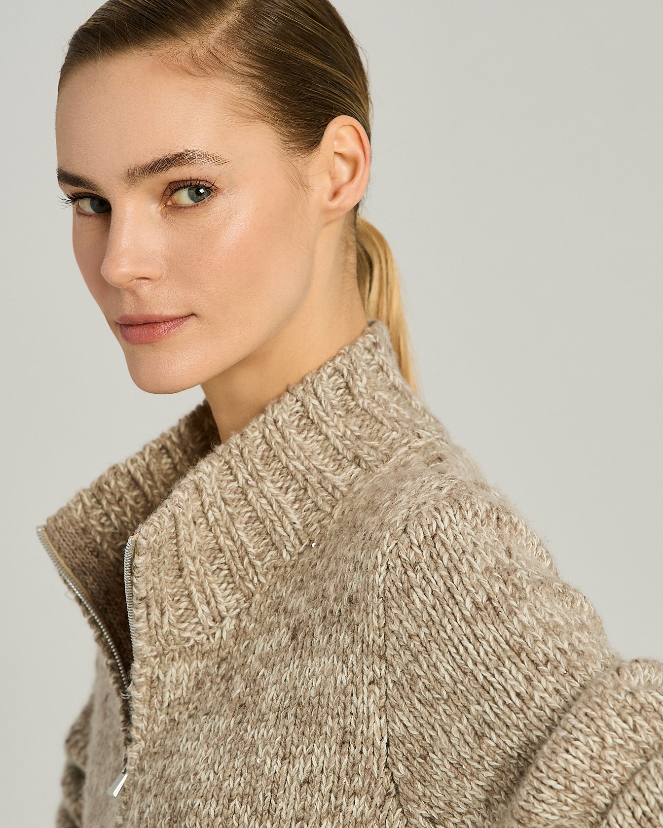CASHMERE AND MÉLANGE WOOL ZIP CARDIGAN