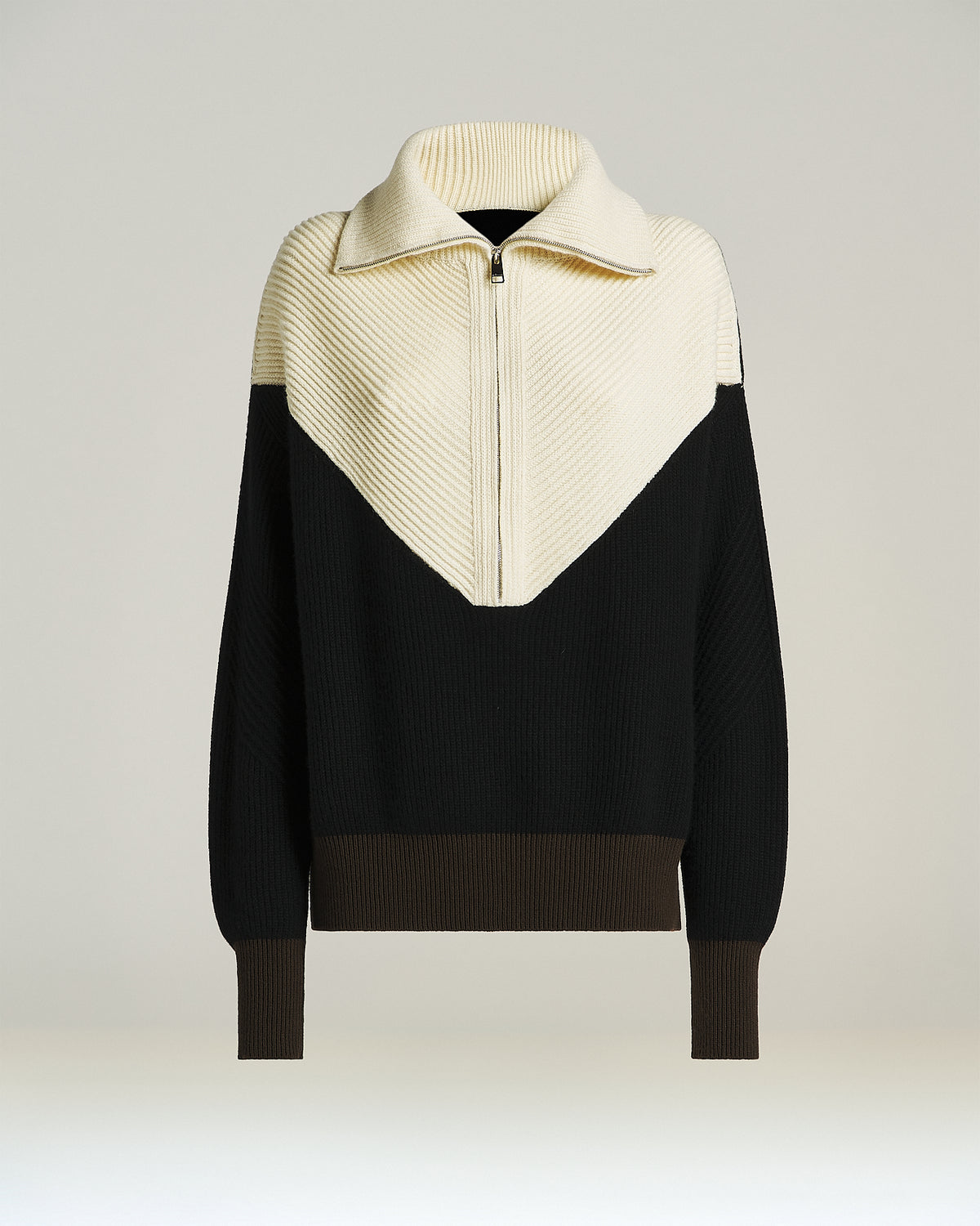 BLACK/CAMEL/CREAM WHITE CASHMERE HIGH-NECK SKI SWEATER 1