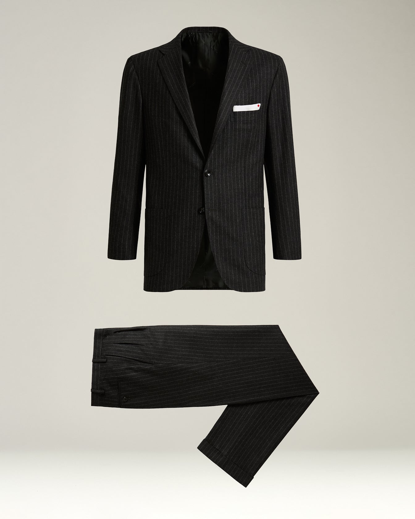SINGLE-BREASTED WOOL AND CASHMERE PINSTRIPE SUIT