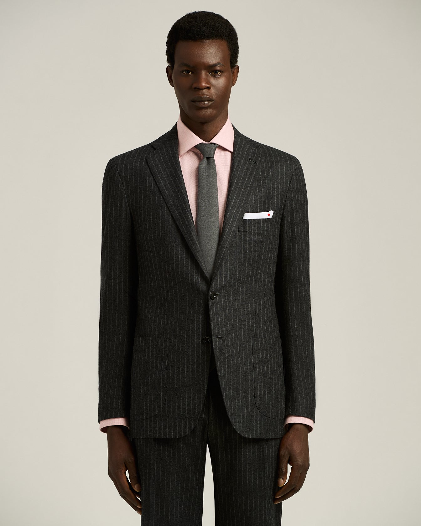 SINGLE-BREASTED WOOL AND CASHMERE PINSTRIPE SUIT