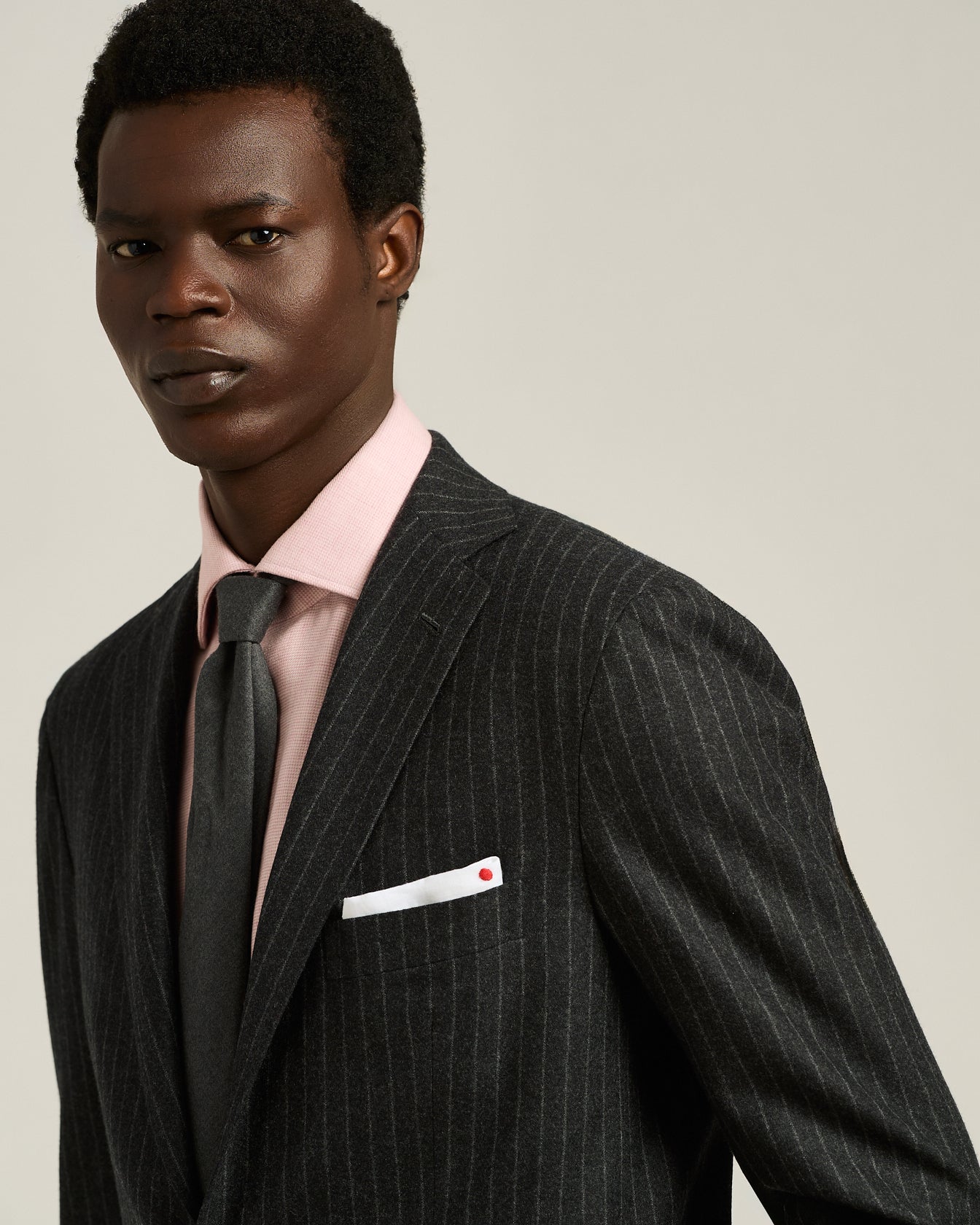 SINGLE-BREASTED WOOL AND CASHMERE PINSTRIPE SUIT
