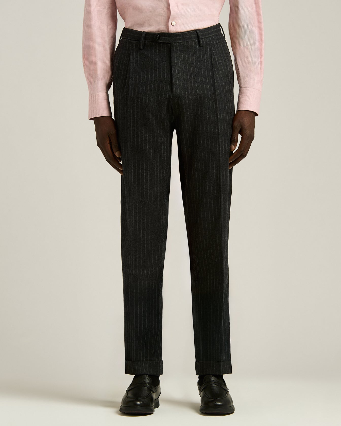 SINGLE-BREASTED WOOL AND CASHMERE PINSTRIPE SUIT