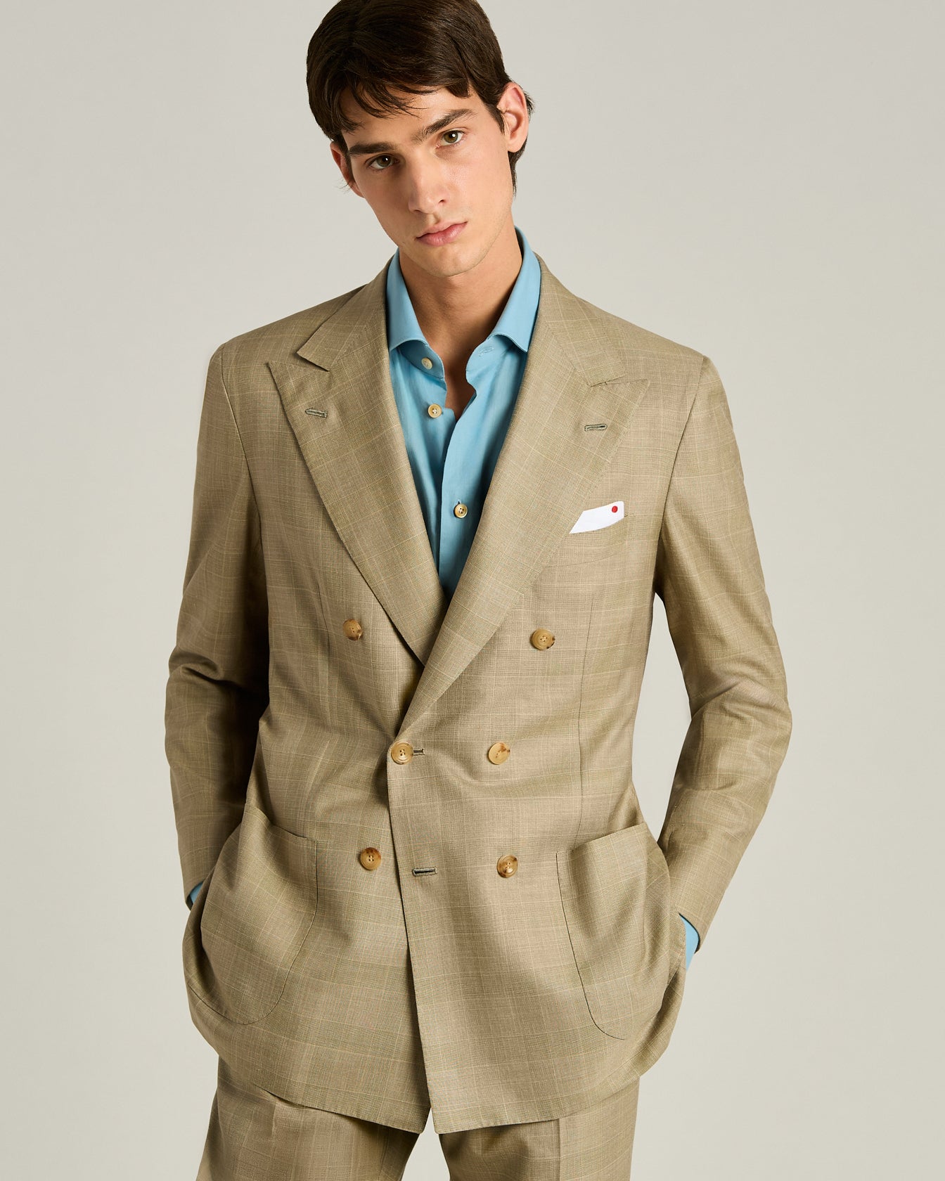WOOL, SILK AND LINEN BLEND DOUBLE-BREASTED SUIT