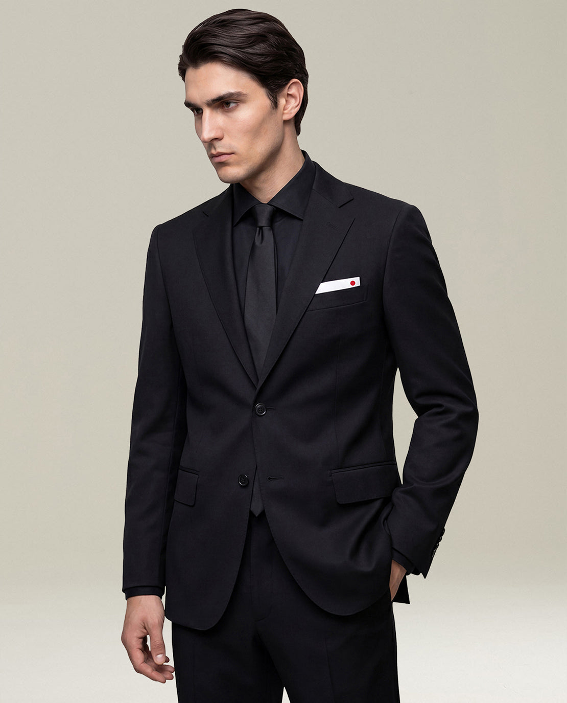 BLACK 14-MICRON WOOL SUIT WITH NATURAL SHOULDERS