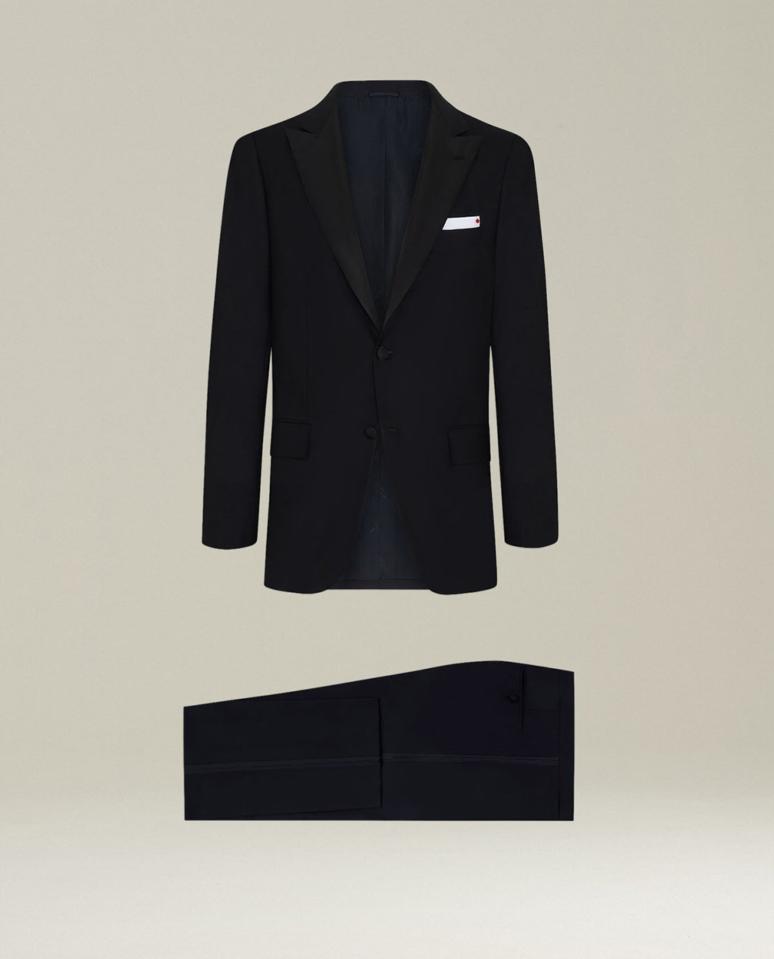BLACK 14-MICRON WOOL TUXEDO WITH SATIN PEAK LAPELS