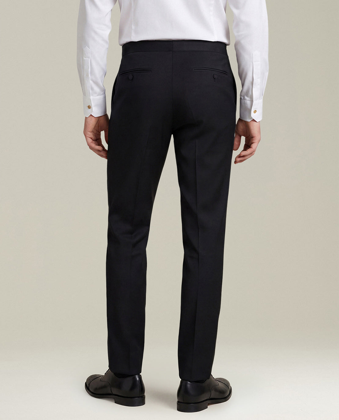 BLACK 14-MICRON WOOL TUXEDO WITH SATIN PEAK LAPELS