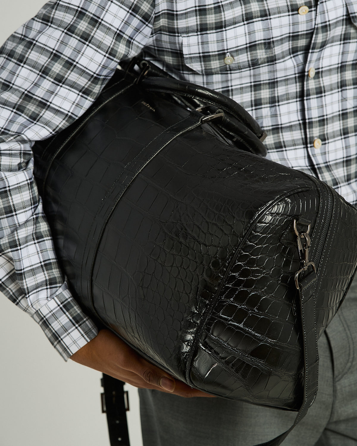 BLACK ALLIGATOR AND LAMBSKIN LEATHER HOLDALL