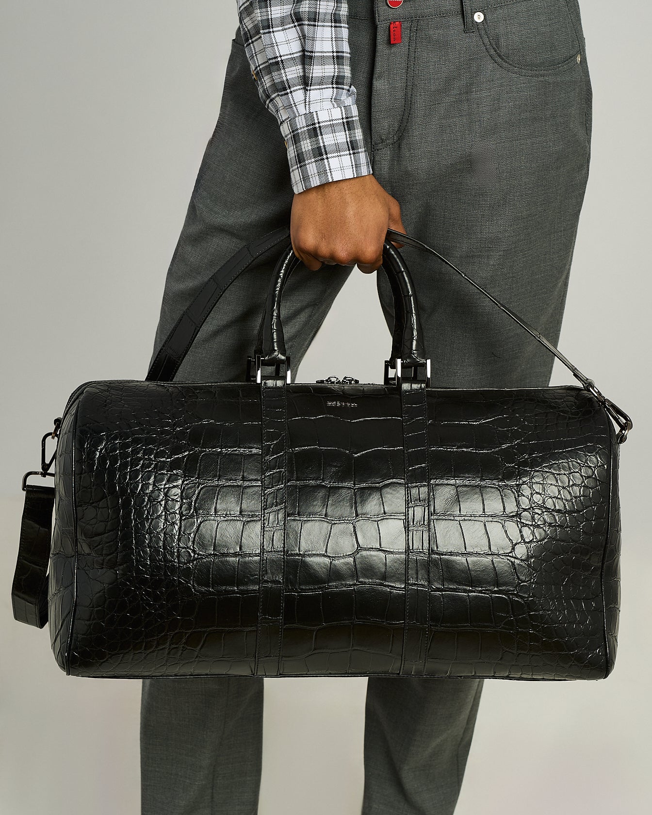BLACK ALLIGATOR AND LAMBSKIN LEATHER HOLDALL
