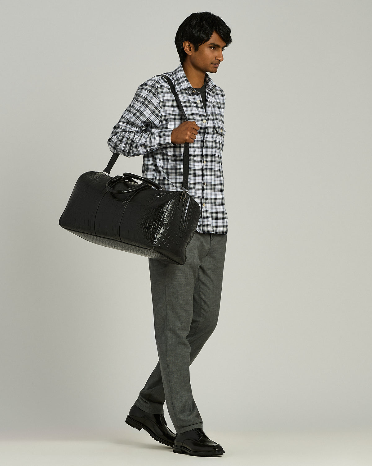 BLACK ALLIGATOR AND LAMBSKIN LEATHER HOLDALL