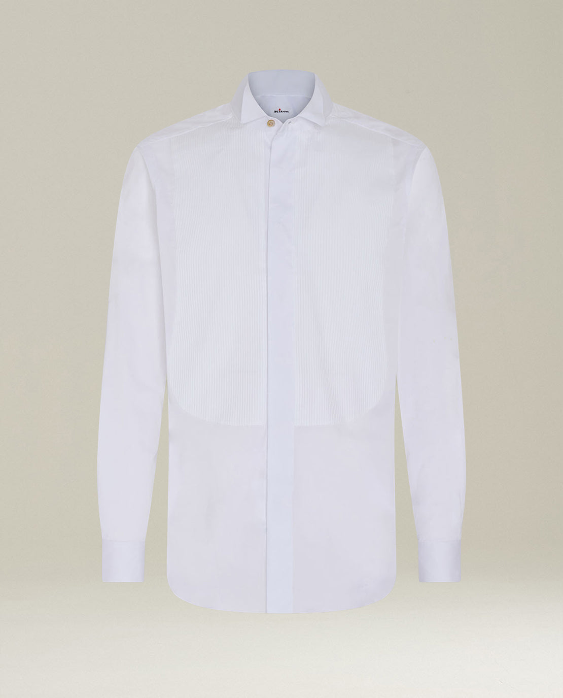 WHITE STRETCH-COTTON TUXEDO SHIRT WITH PLEATED BIB