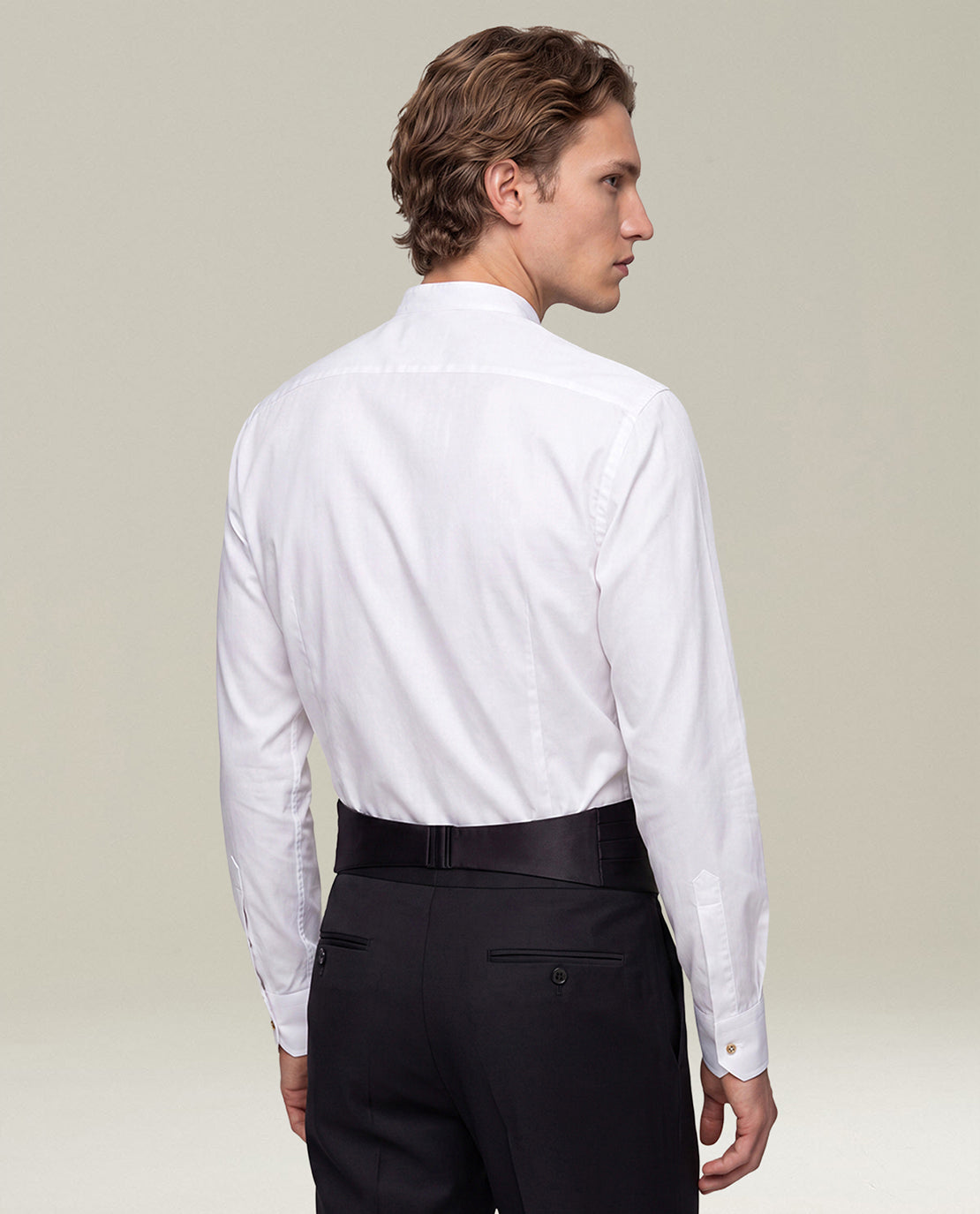 WHITE STRETCH-COTTON TUXEDO SHIRT WITH PLEATED BIB