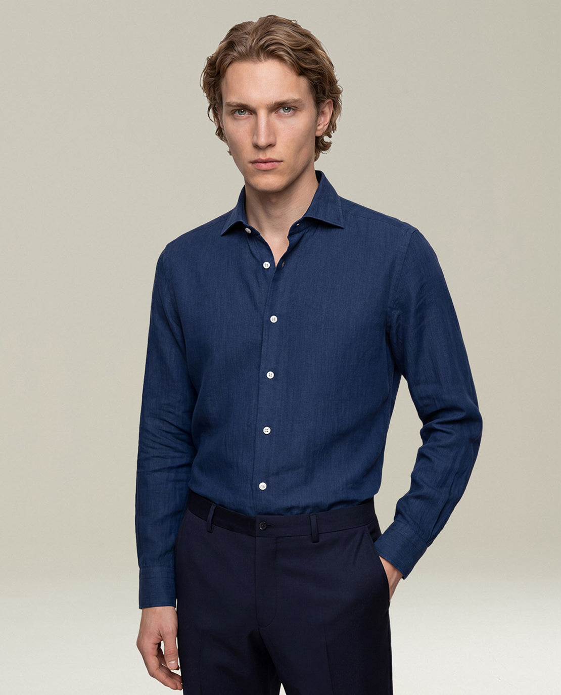 BLUE COTTON DENIM-EFFECT SHIRT