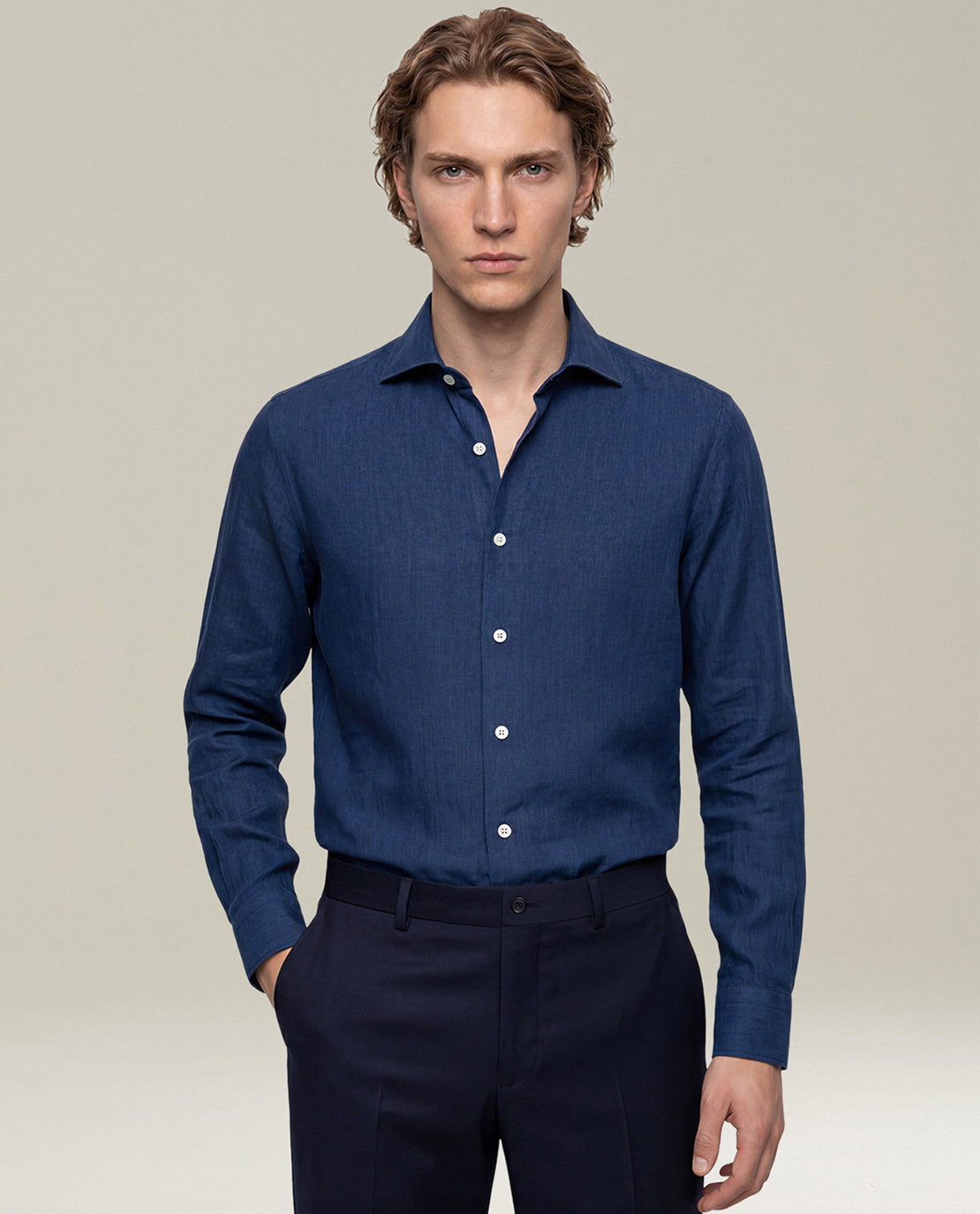 BLUE COTTON DENIM-EFFECT SHIRT