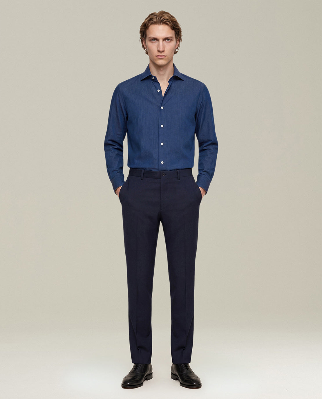BLUE COTTON DENIM-EFFECT SHIRT