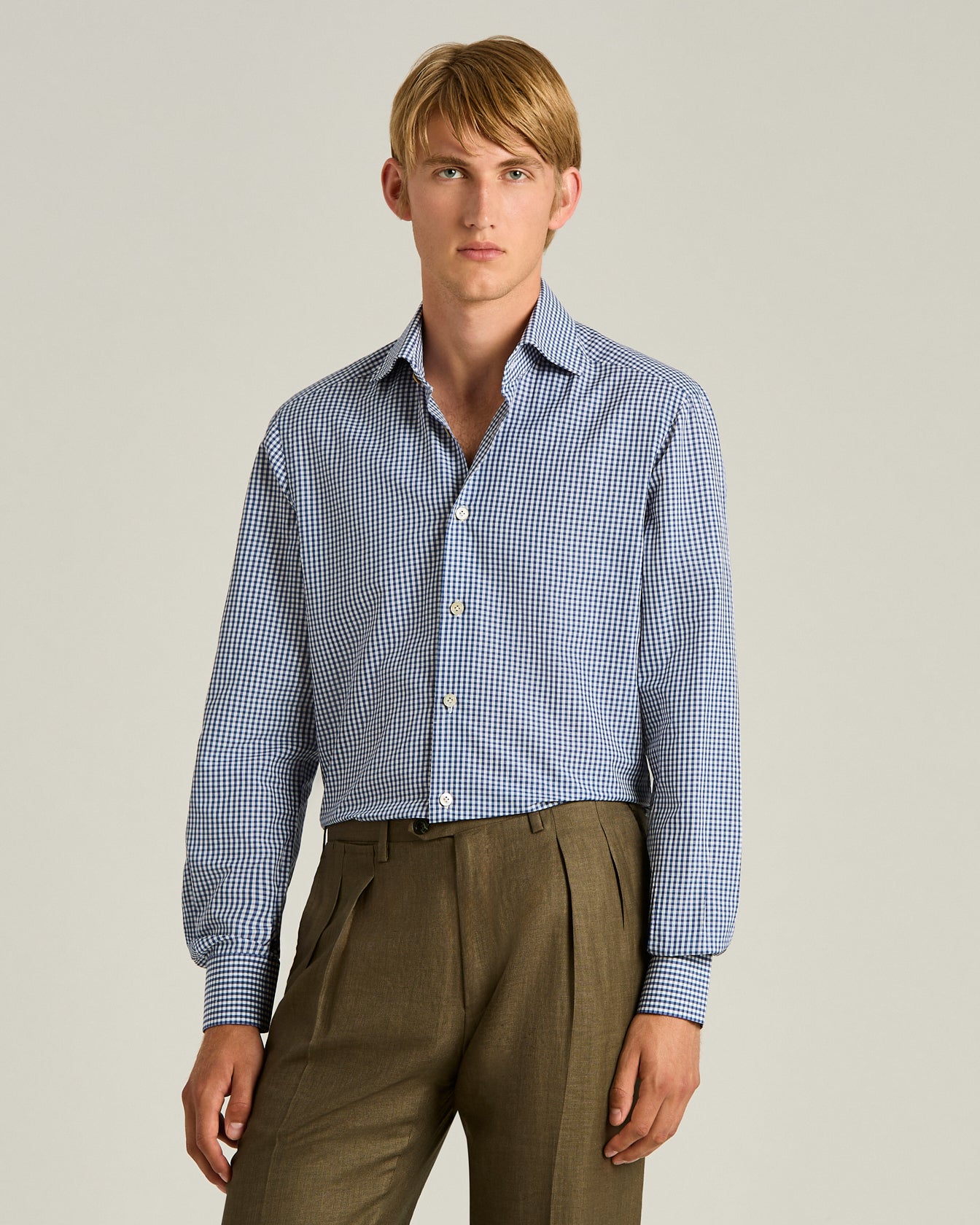 COTTON AND LINEN SHIRT WITH MICRO CHECKED PATTERN