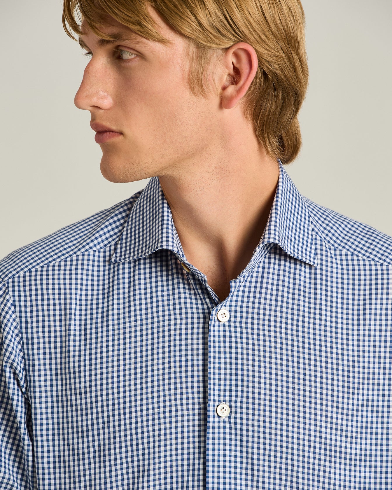 COTTON AND LINEN SHIRT WITH MICRO CHECKED PATTERN