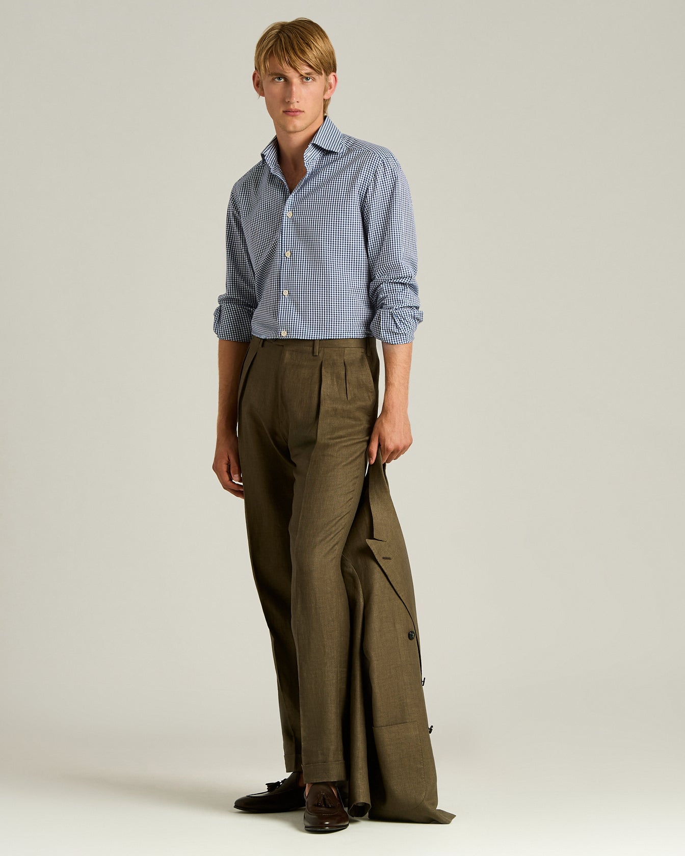 COTTON AND LINEN SHIRT WITH MICRO CHECKED PATTERN