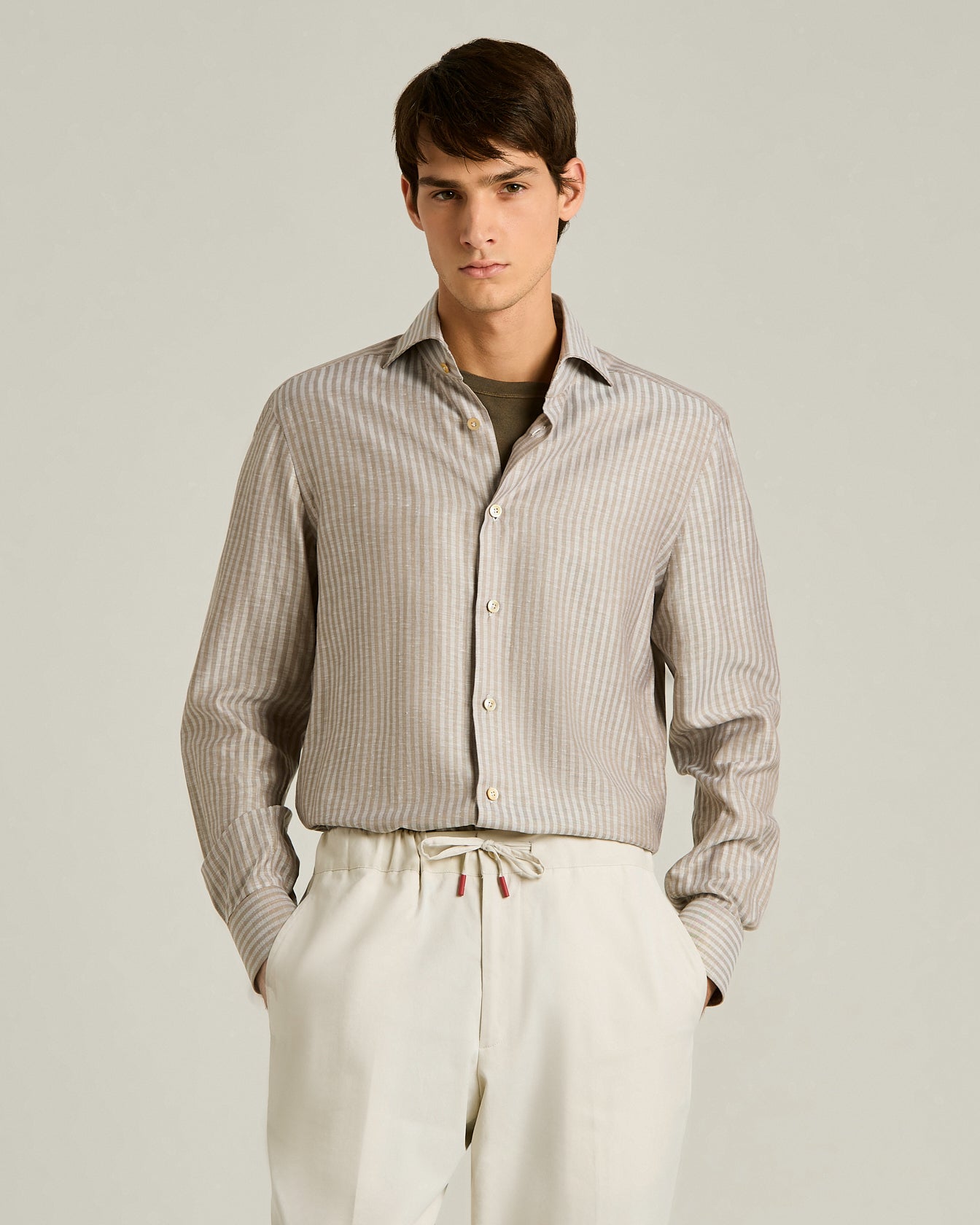 COTTON AND LINEN SHIRT WITH FINE STRIPED PATTERN
