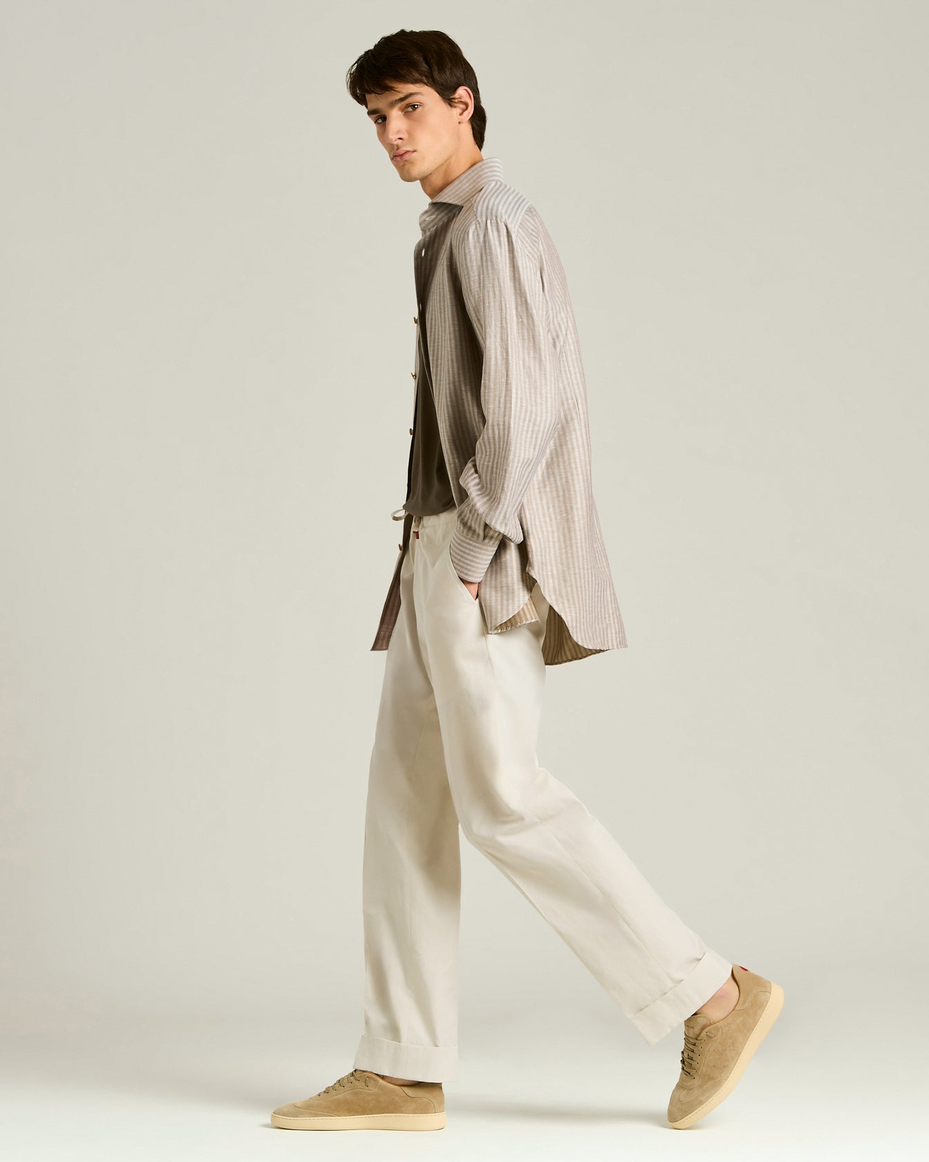 COTTON AND LINEN SHIRT WITH FINE STRIPED PATTERN