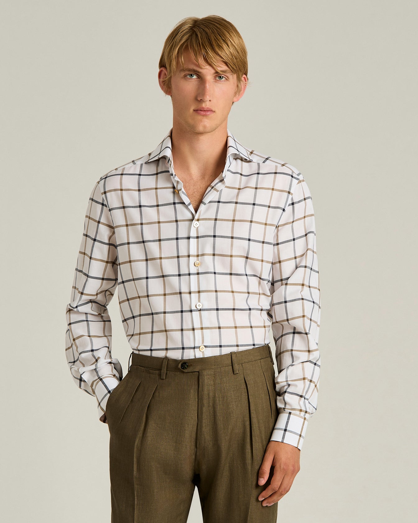 kiton dress shirts Plaid Shirt in Bordeaux Multi aligned to make the design uniform in each and every point Shirt Linen