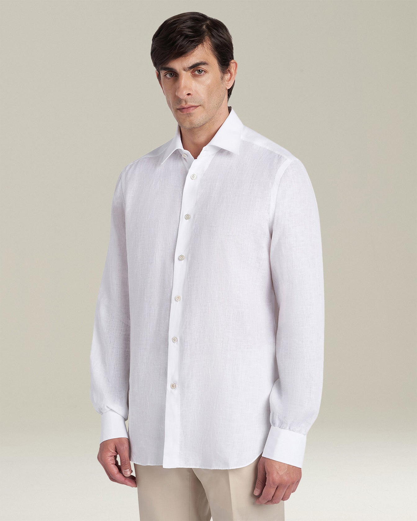 kiton dress shirt Kiton | Linen-Blend Shirt in White and Blue