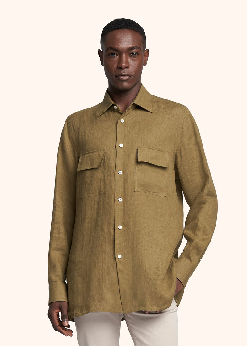 Kiton olive green shirt for man, in linen 2