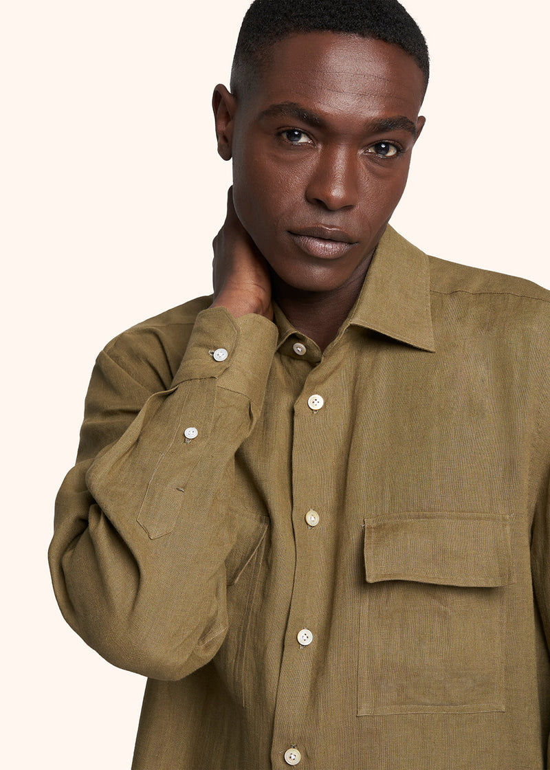 Kiton olive green shirt for man, in linen 4