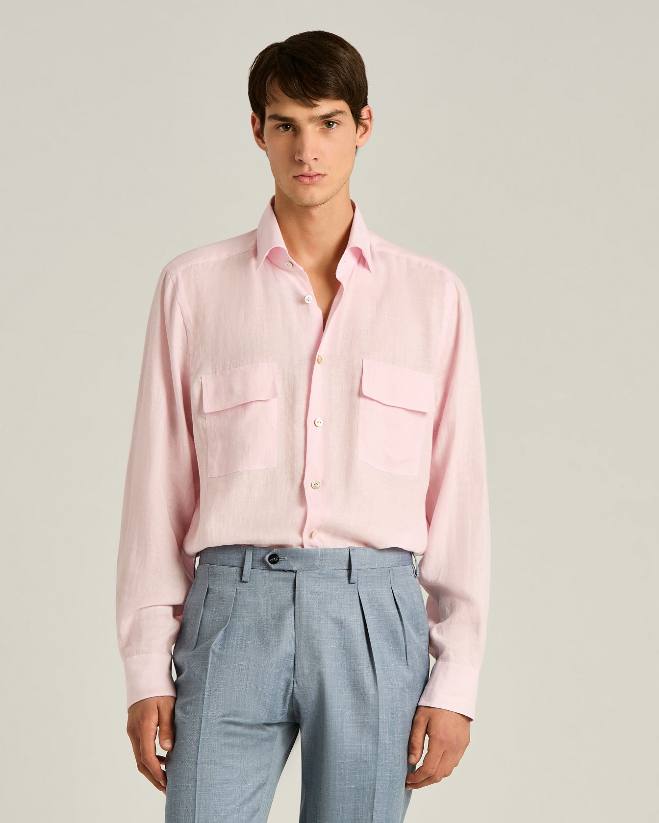 kiton dress shirts Cotton and Linen Striped Shirt
