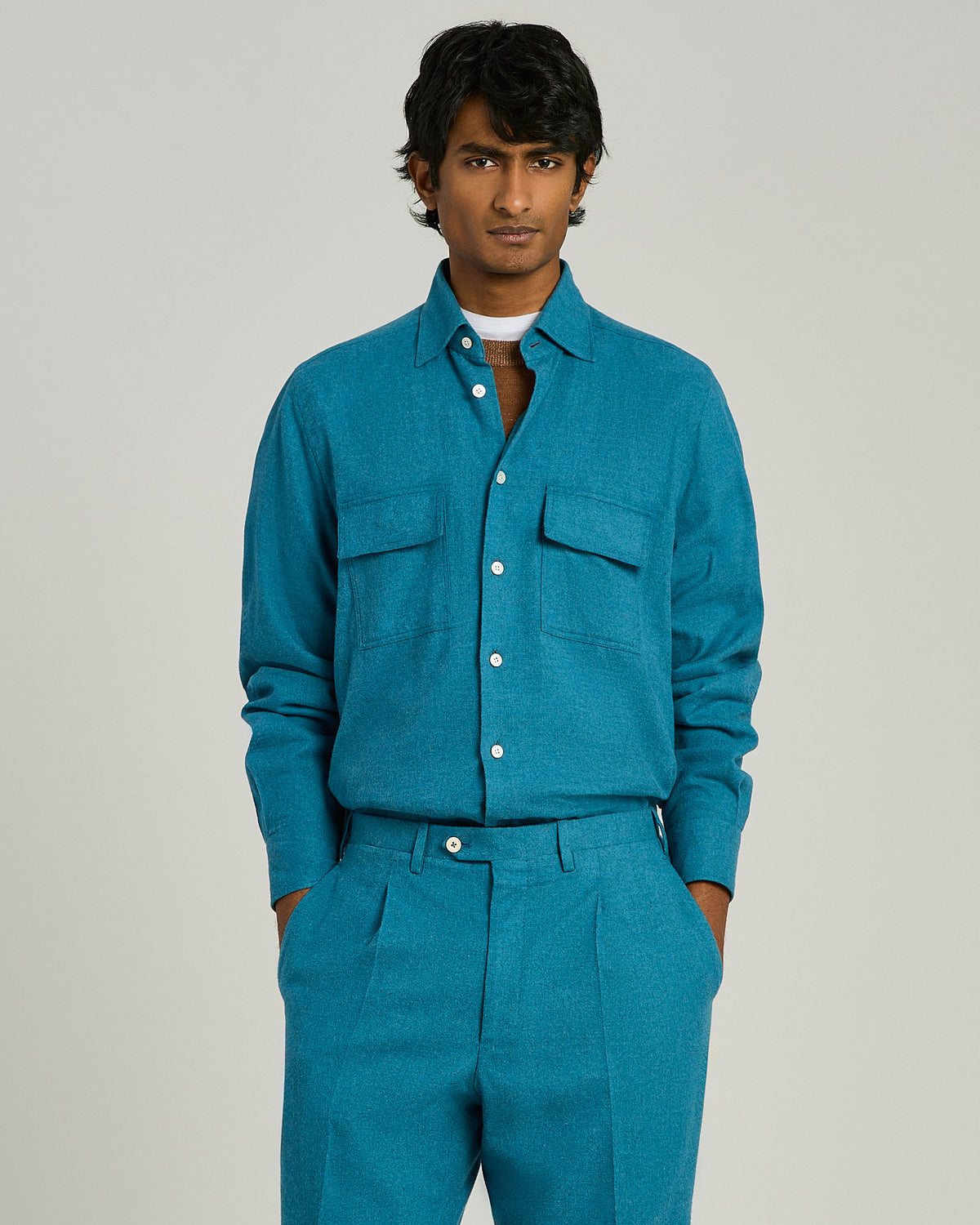BLUE SOFT COTTON SHIRT WITH PATCH POCKETS 2