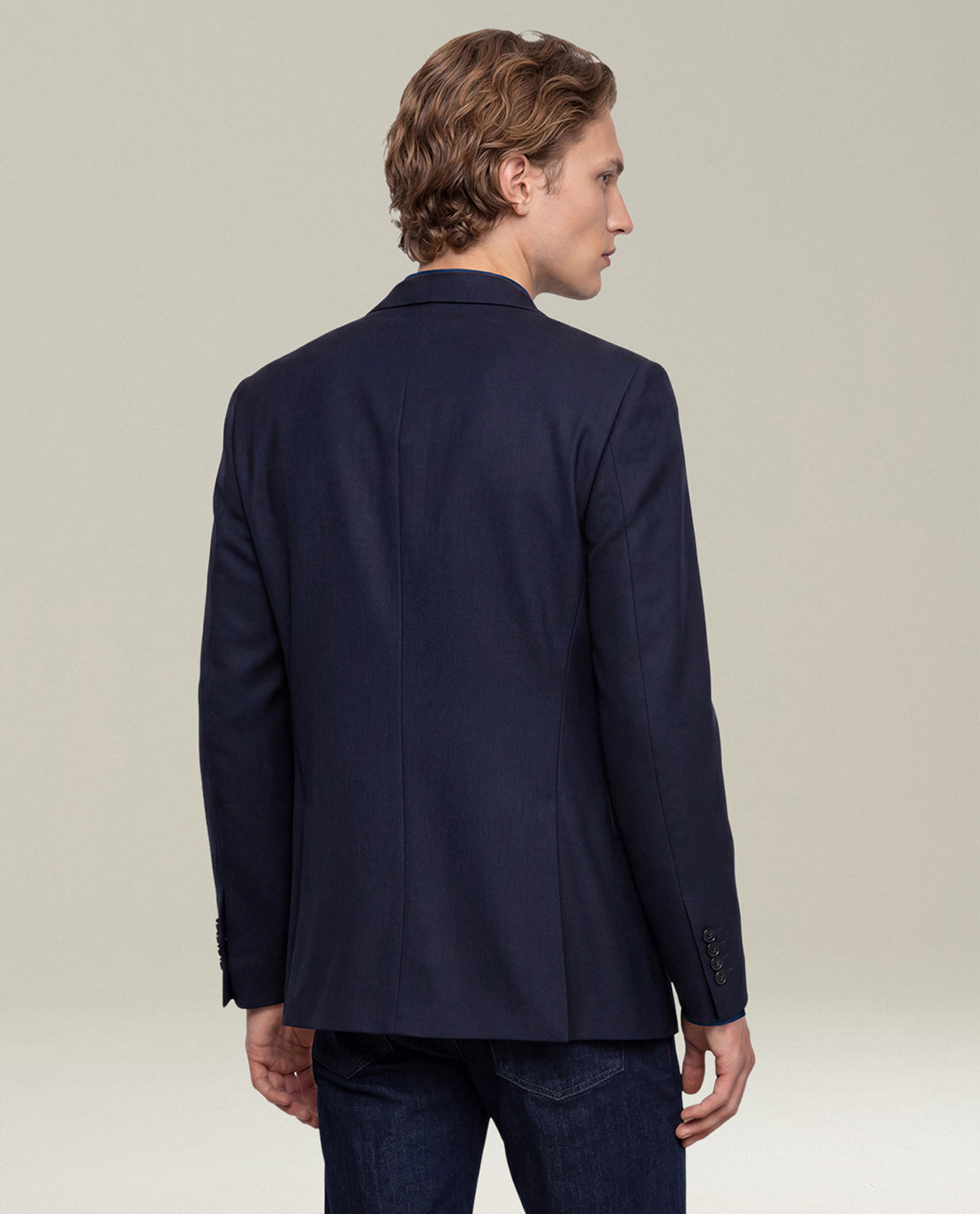 BLUE PURE CASHMERE JACKET WITH AD SHOULDER CONSTRUCTION