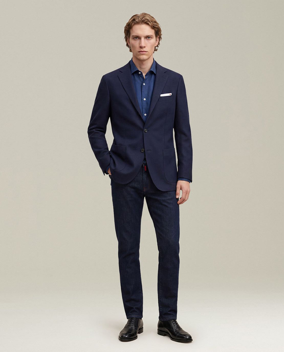 BLUE PURE CASHMERE JACKET WITH AD SHOULDER CONSTRUCTION