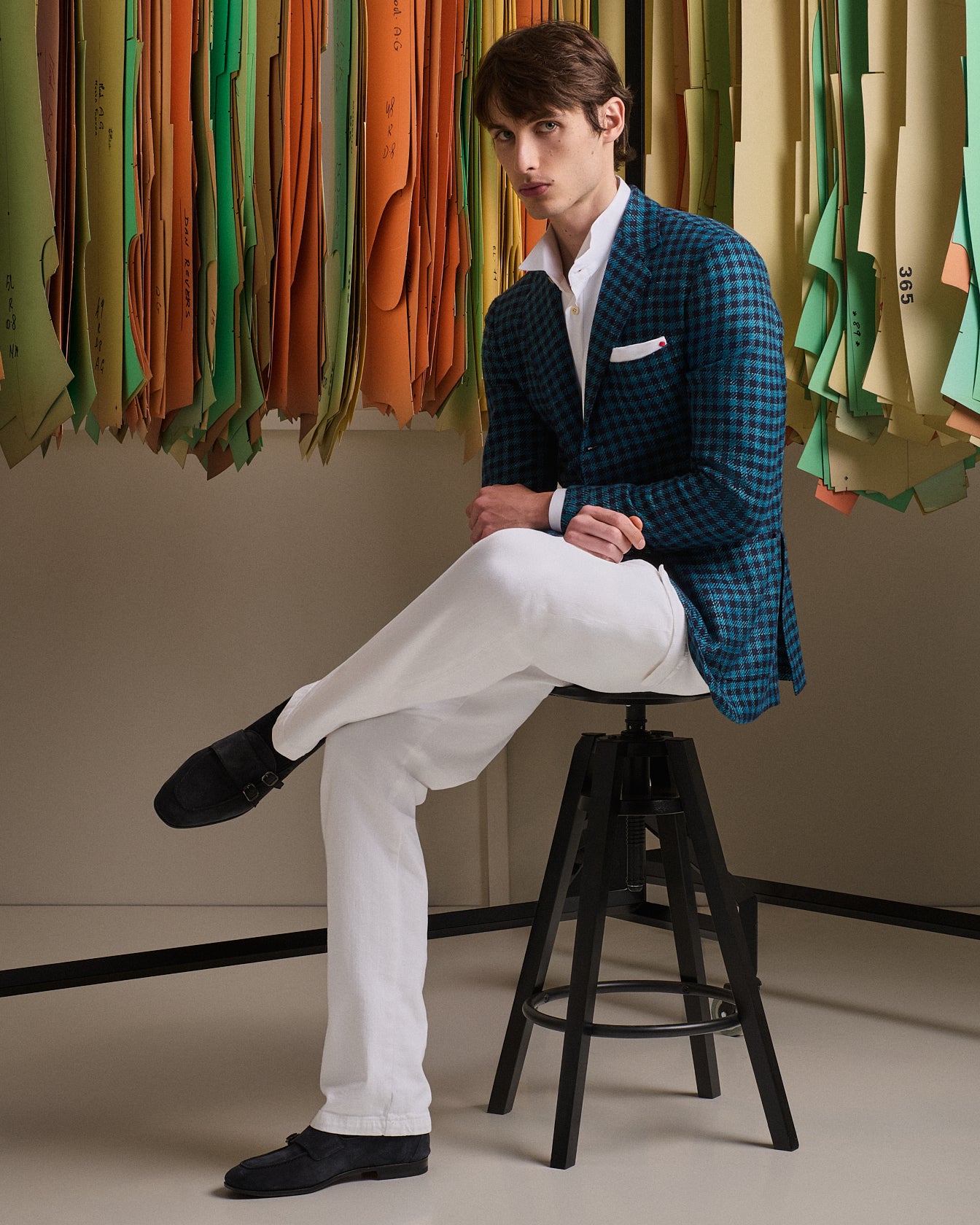 CASHMERE, WOOL, SILK AND LINEN BLEND CHECK JACKET