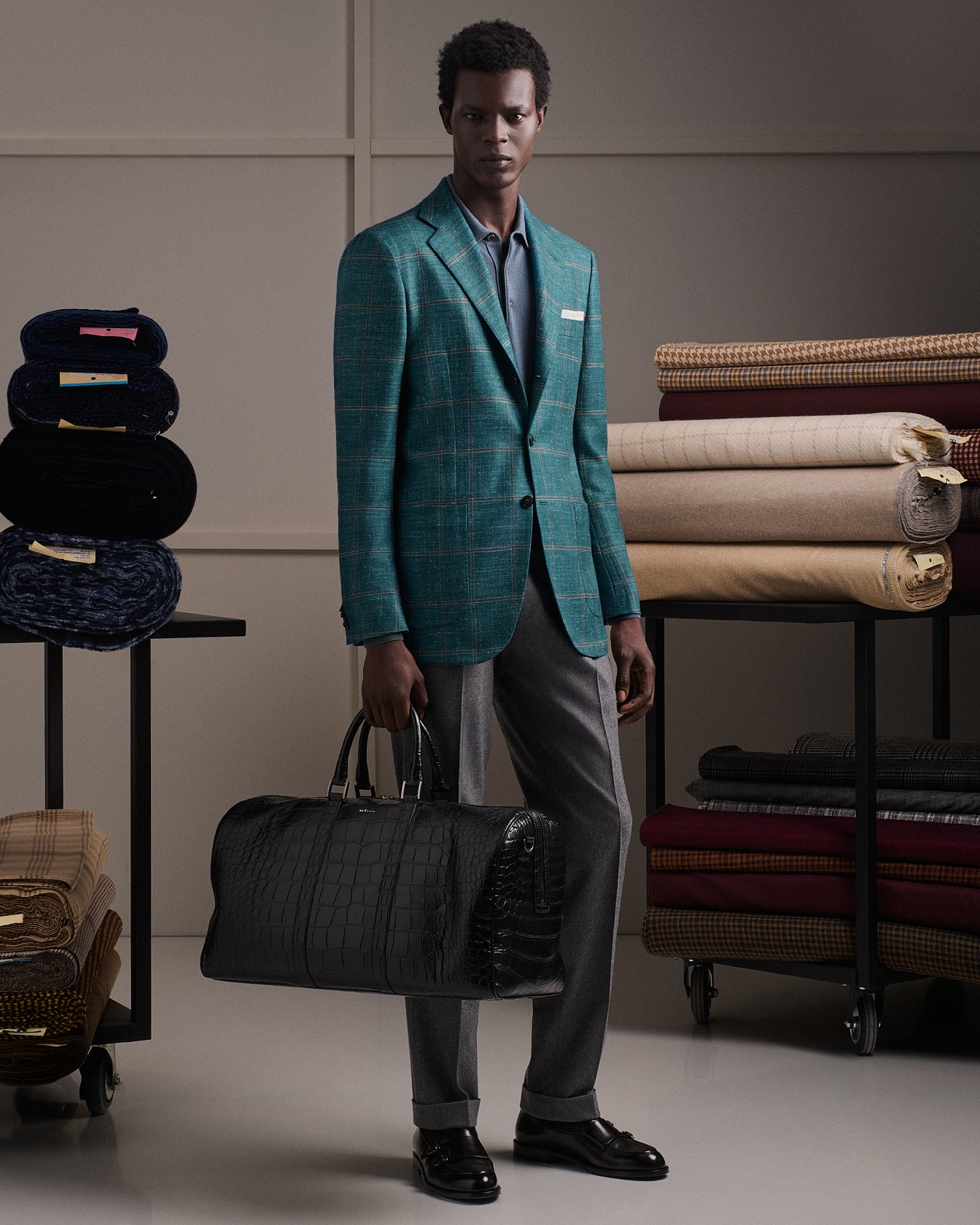 CASHMERE, WOOL, SILK AND LINEN BLEND CHECK JACKET