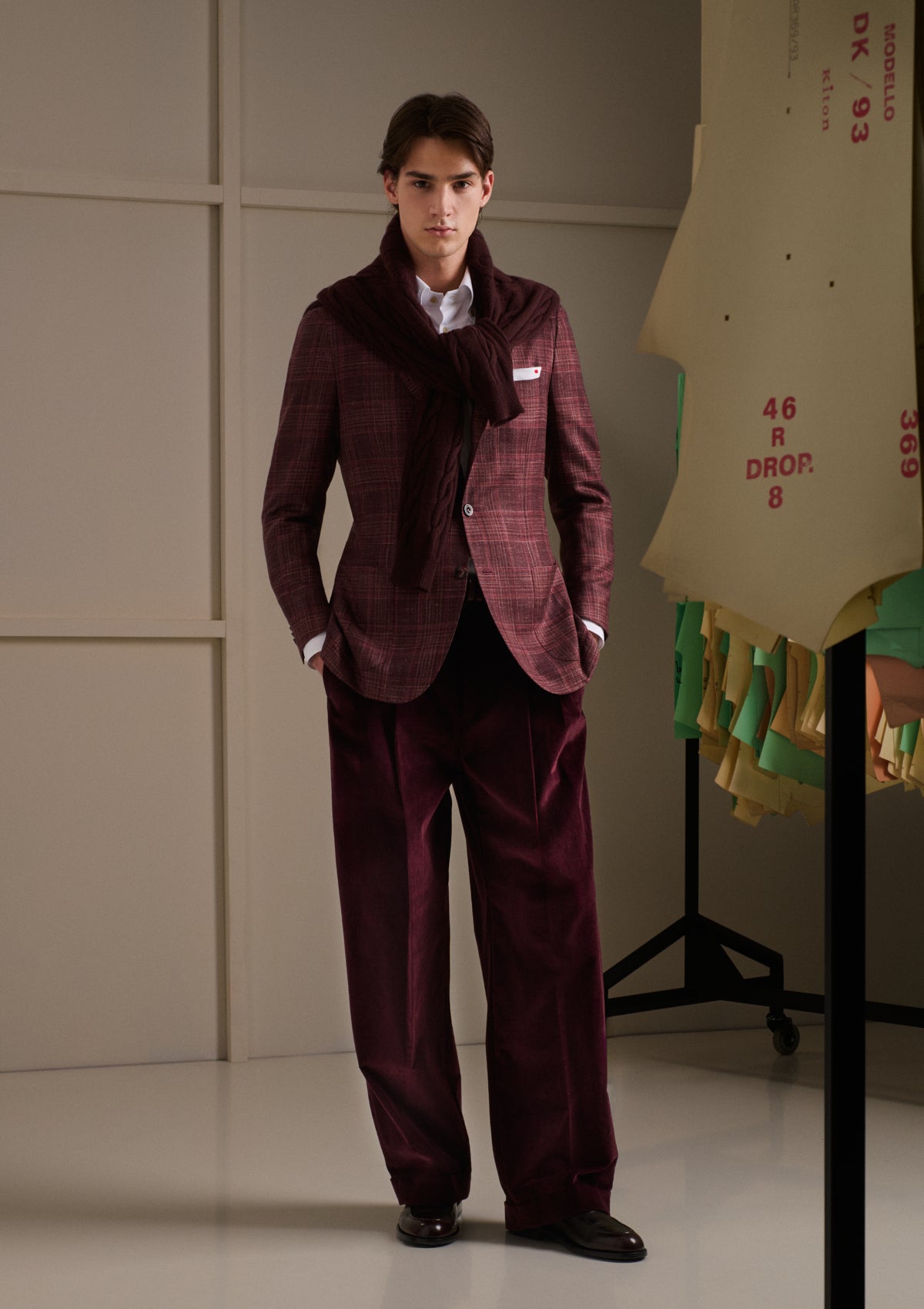 CASHMERE, SILK AND LINEN SINGLE-BREASTED JACKET WITH CHECK PATTERN