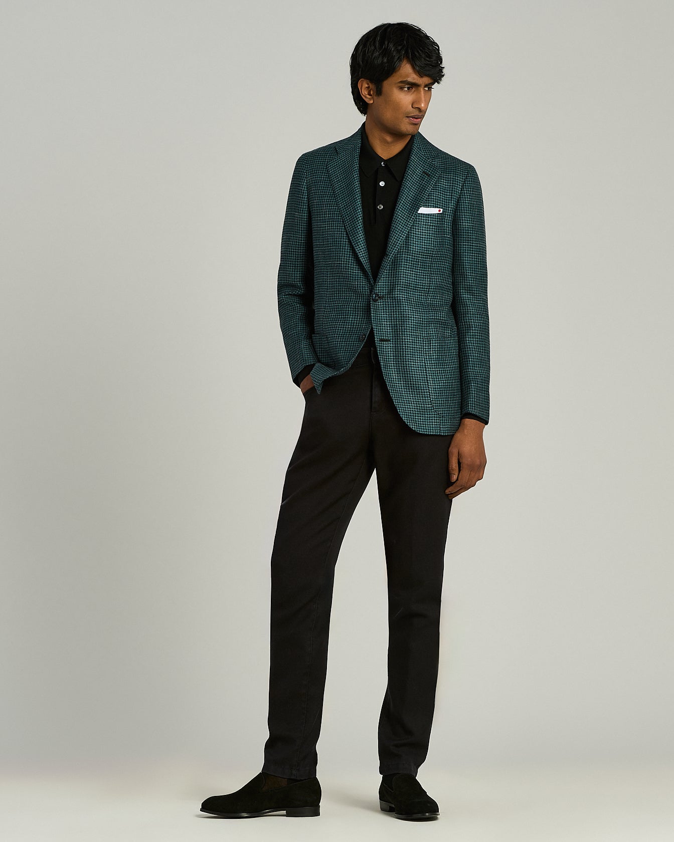 CASHMERE, SILK AND LINEN PIED-DE-POULE SINGLE-BREASTED JACKET