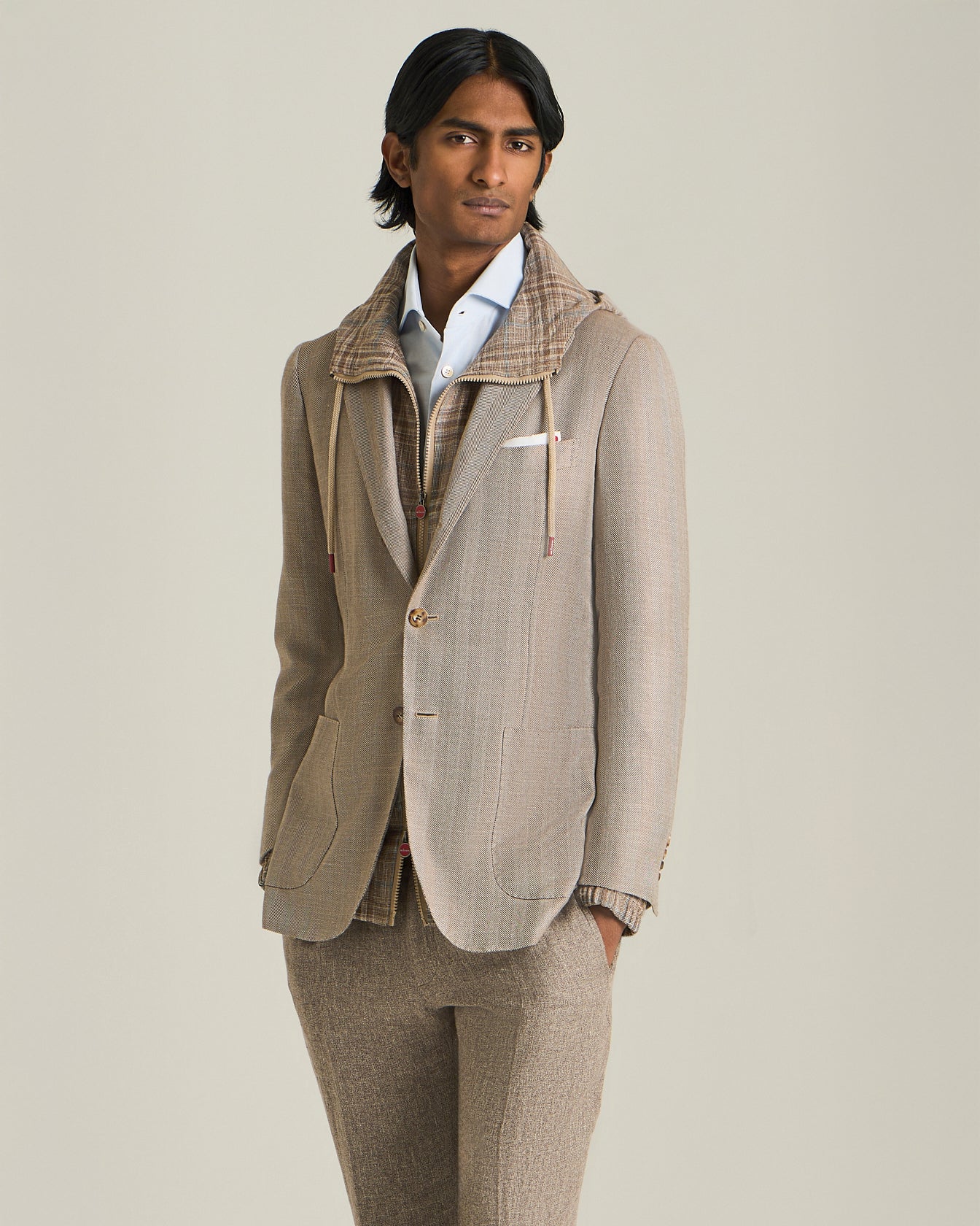 CASHMERE BLEND HERRINGBONE PATTERN BLAZER